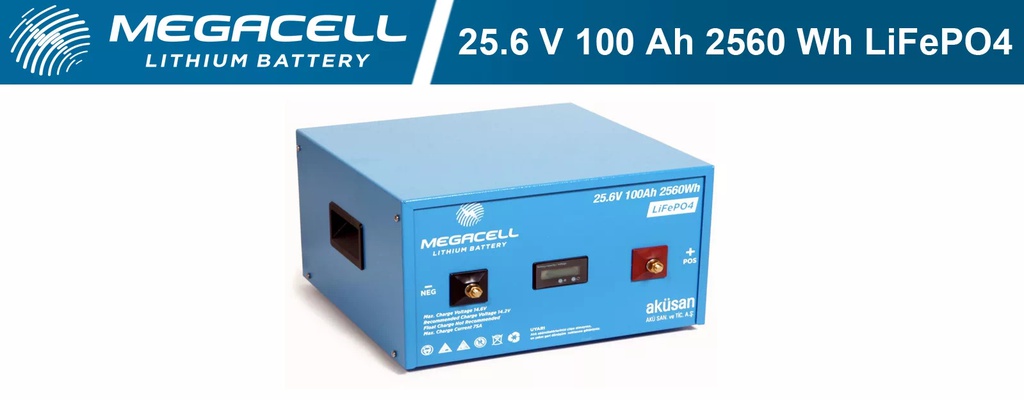 Megacell 25.6V 100Ah LiFePO4 Lityum Demir Fosfat Akü