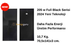 [70,5x141x3 cm 10,7 Kg.] Apex 205 W Half-Cut / Full Black Monokristal Güneş Paneli (2024 Yeni Teknoloji)